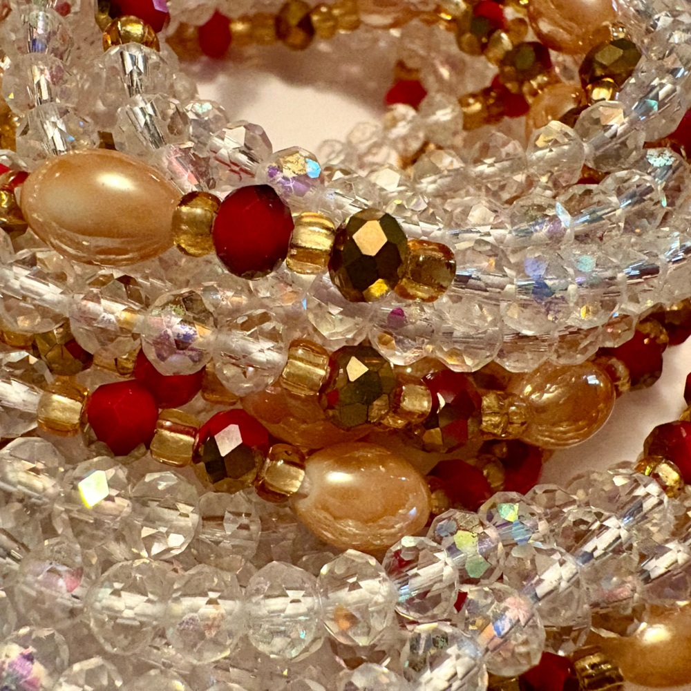 “RUBY” Advanced Elegant Iridescent Clear, Gold & Red Waistbeads 3rd Stage tie on - Picture 7 of 7